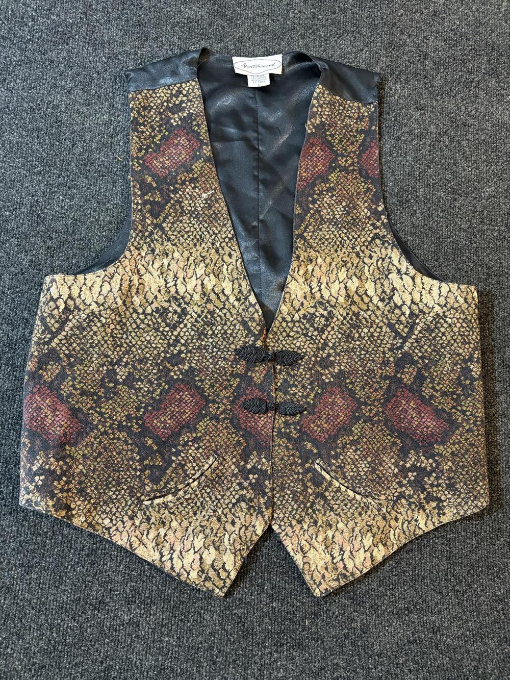 Spellbound Vest Mens L Brown Snake Print Quilted Lined Pockets Dressy Party